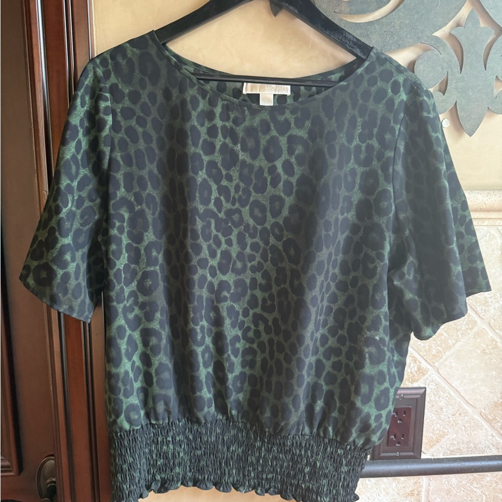 MICHAEL Michael Kors Gray and Blue Smocked Blouse